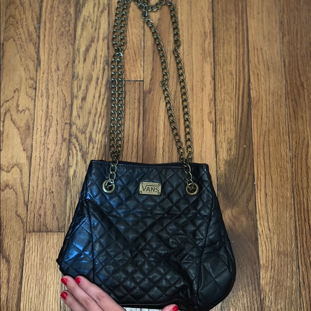 Vans black pleather purse with gold chain